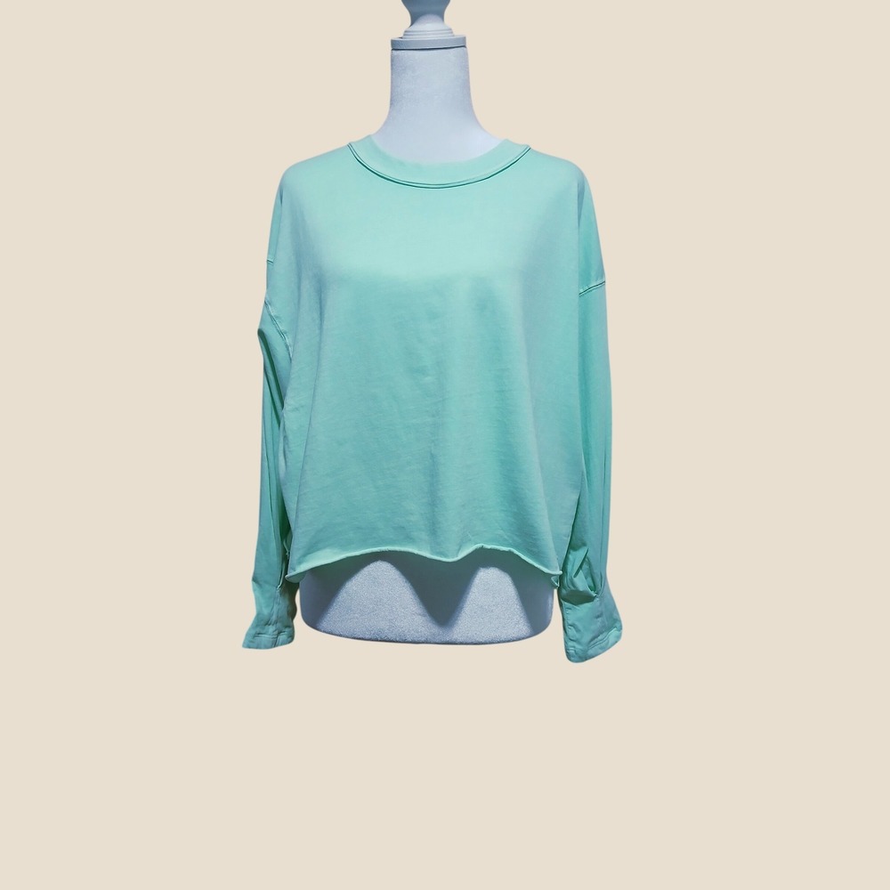 Free People FP Movement Cropped Long Sleeve Top Mint Green Cotton XS